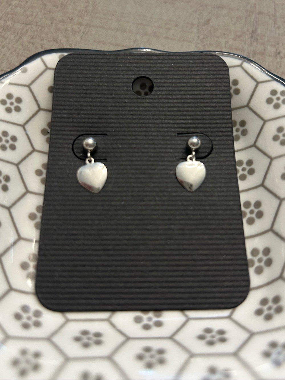 Vintage Sterling Silver Heart Drop Earrings - Silver